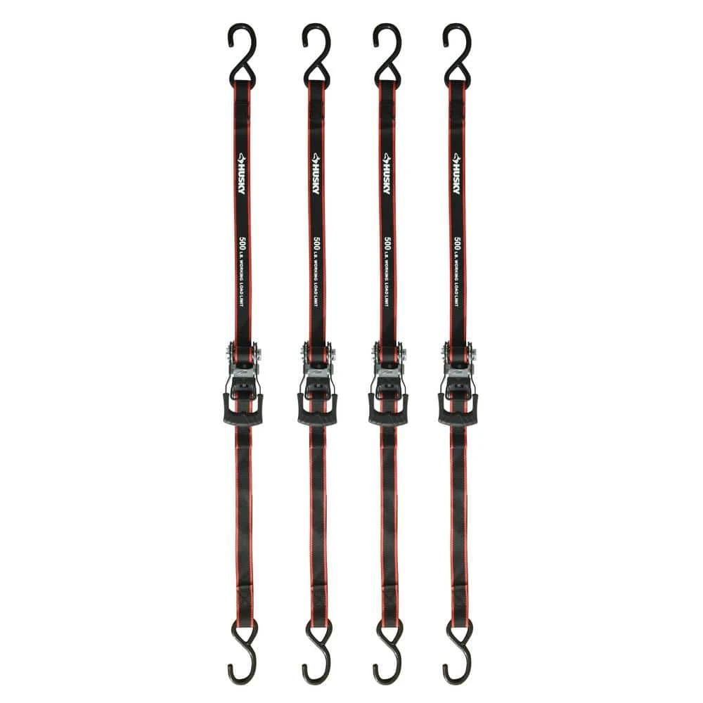 Husky 12 ft. x 1 in. Ratchet Tie Down with S Hook (4-Pack) 2 Husky 12 ft. x 1 in. Ratchet Tie Down with S Hook (4-Pack)