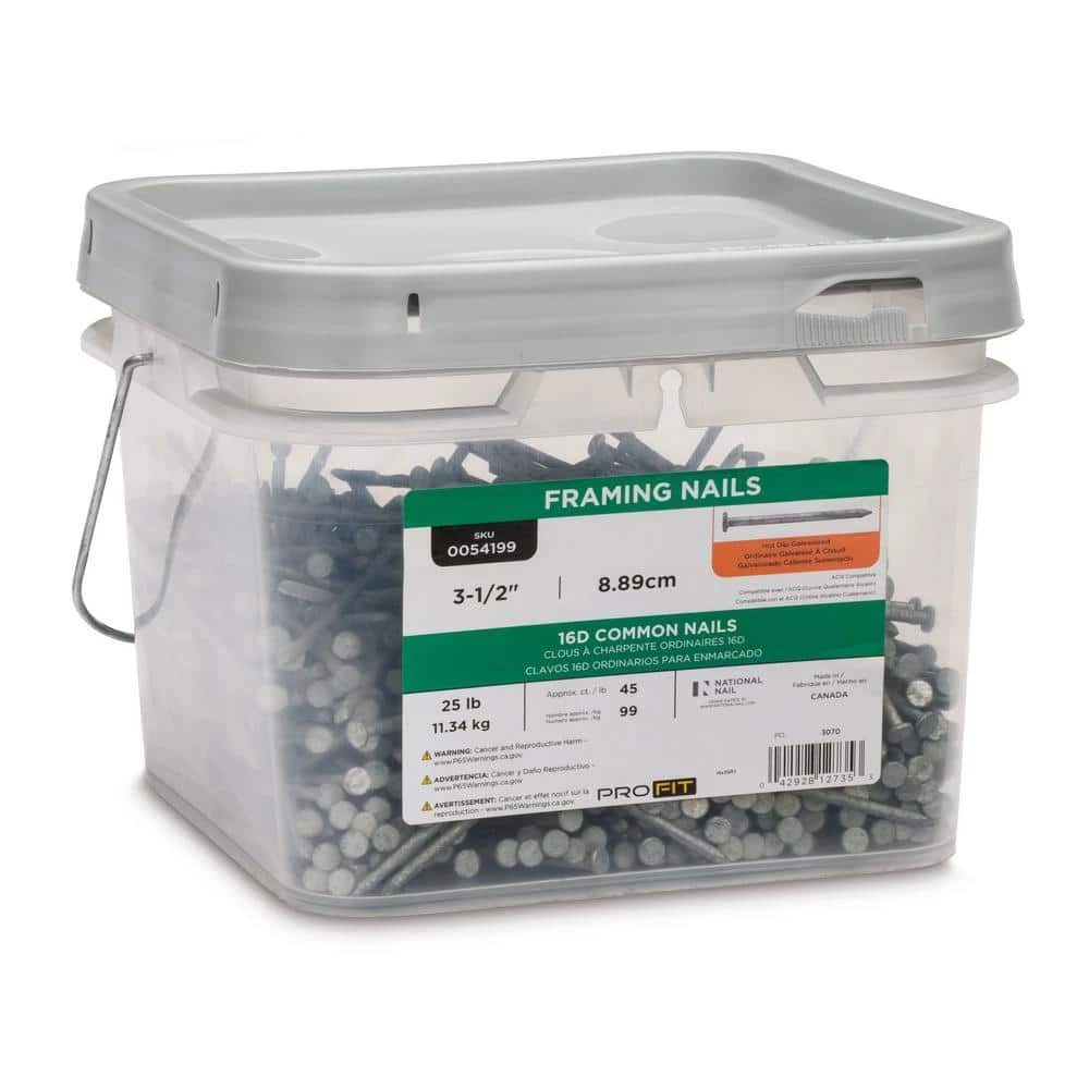PRO-FIT 3-1/2 in. (16D) Hot Dipped Galvanized Smooth Common Nail 25 lbs. (1125-Count) 6 PRO-FIT 3-1/2 in. (16D) Hot Dipped Galvanized Smooth Common Nail 25 lbs. (1125-Count) - Image 4
