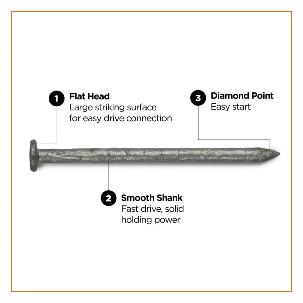 PRO-FIT 3-1/2 in. (16D) Hot Dipped Galvanized Smooth Common Nail 25 lbs. (1125-Count) 5 PRO-FIT 3-1/2 in. (16D) Hot Dipped Galvanized Smooth Common Nail 25 lbs. (1125-Count) - Image 3