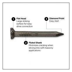 PRO-FIT 1 in. (2D) Brite Fluted Masonry Nail 1 lb. (189-Count) -Biggie Sales pro fit framing nails 29058 4f 1000
