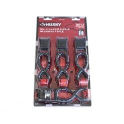Husky 10 ft. x 1 in. Cam Buckle Tie-Down (Red) Straps with S Hook (4-Pack)