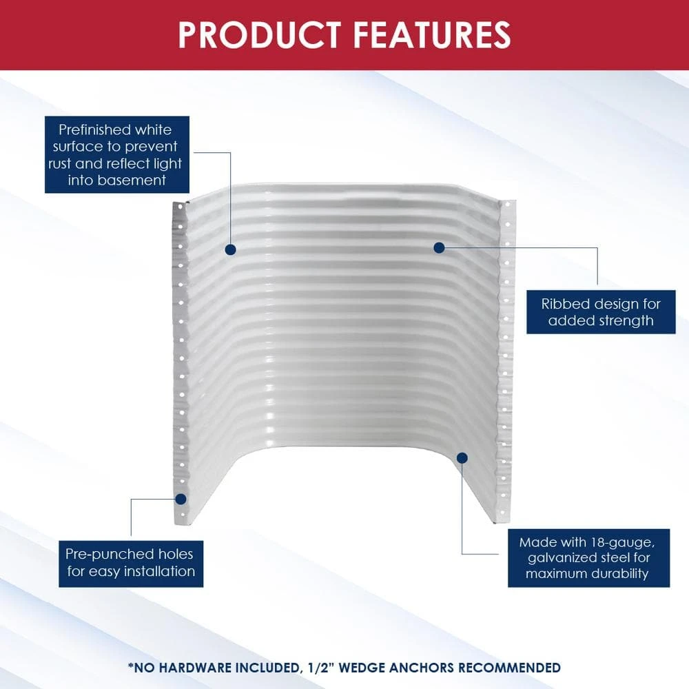 SHAPE PRODUCTS 50 in. W x 36 in. D x 48 in. H White Steel Egress Window Well 5 SHAPE PRODUCTS 50 in. W x 36 in. D x 48 in. H White Steel Egress Window Well - Image 3