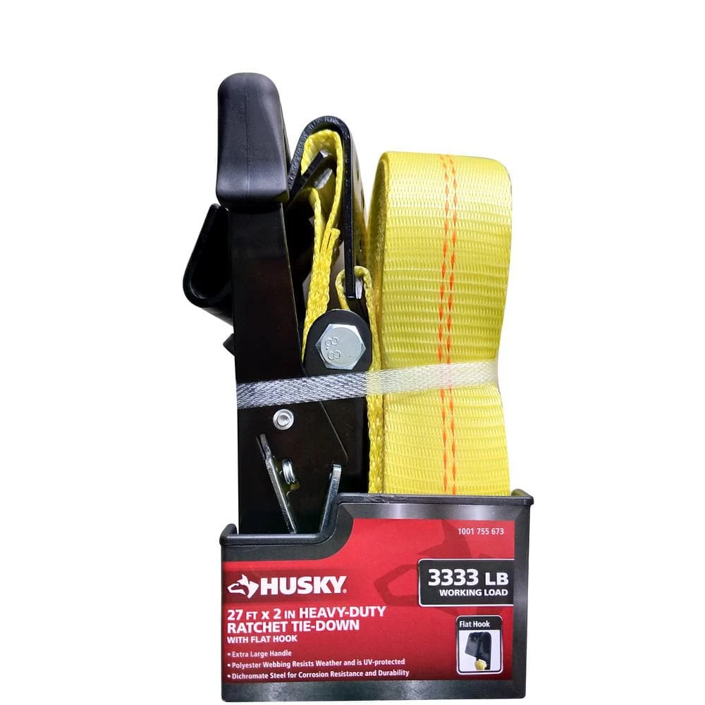 Husky 2 in. x 27 ft. Heavy-Duty Ratchet Tie-Down Strap with Flat Hooks 3 Husky 2 in. x 27 ft. Heavy-Duty Ratchet Tie-Down Strap with Flat Hooks